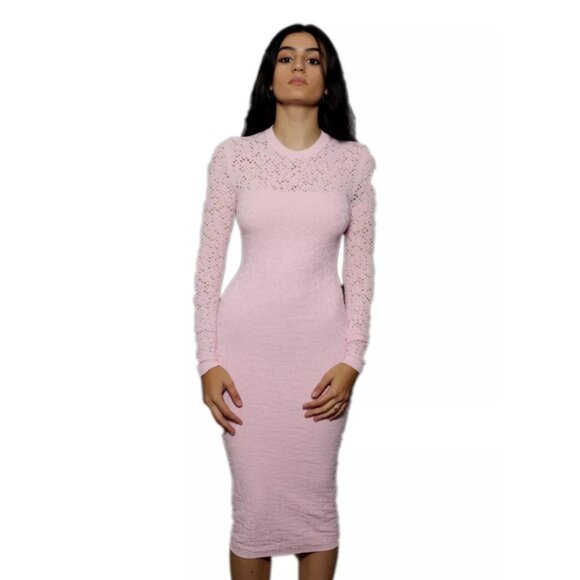 Versace Knit Lace Distressed Bodycon Dress Long Sleeve Full Length Pink 38 - Picture 13 of 13